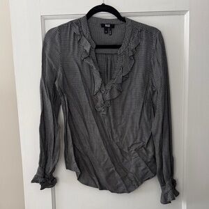 PAIGE Black and White Houndstooth Ruffle Blouse